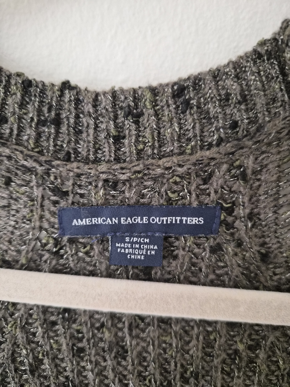 American Eagle Outfitters Olive-Tone Textured Knit Sweater